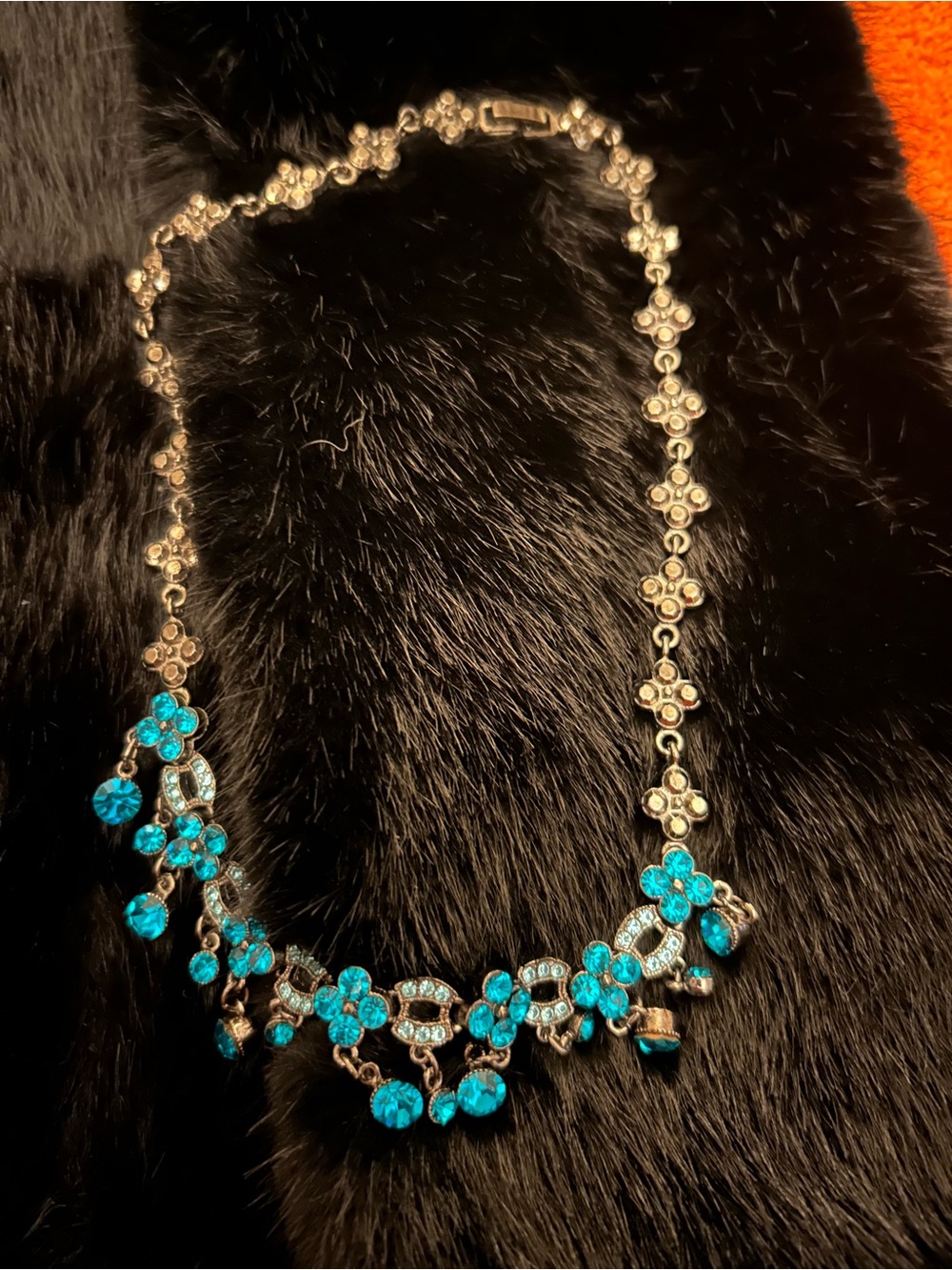 Vintage-Inspired Turquoise Crystal Floral Necklace